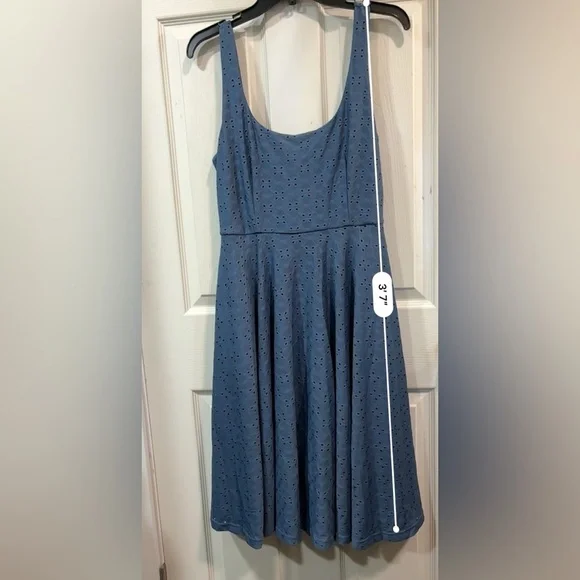 Anthropologie HUTCH Olivia Eyelet Blue Skater Dress Coastal Vacation Medium - Picture 14 of 16